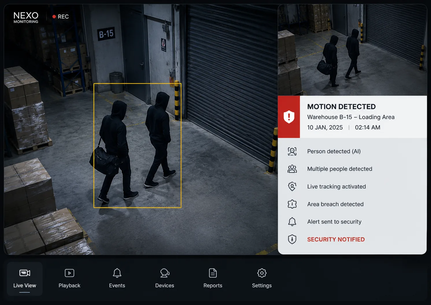 Nexo AI monitoring detecting intruders in real time for Surrey